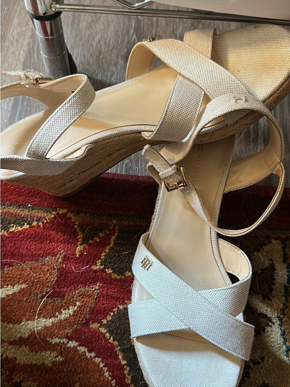 Tommy Hilfiger Cream Woven Espadrille Wedge Sandals
